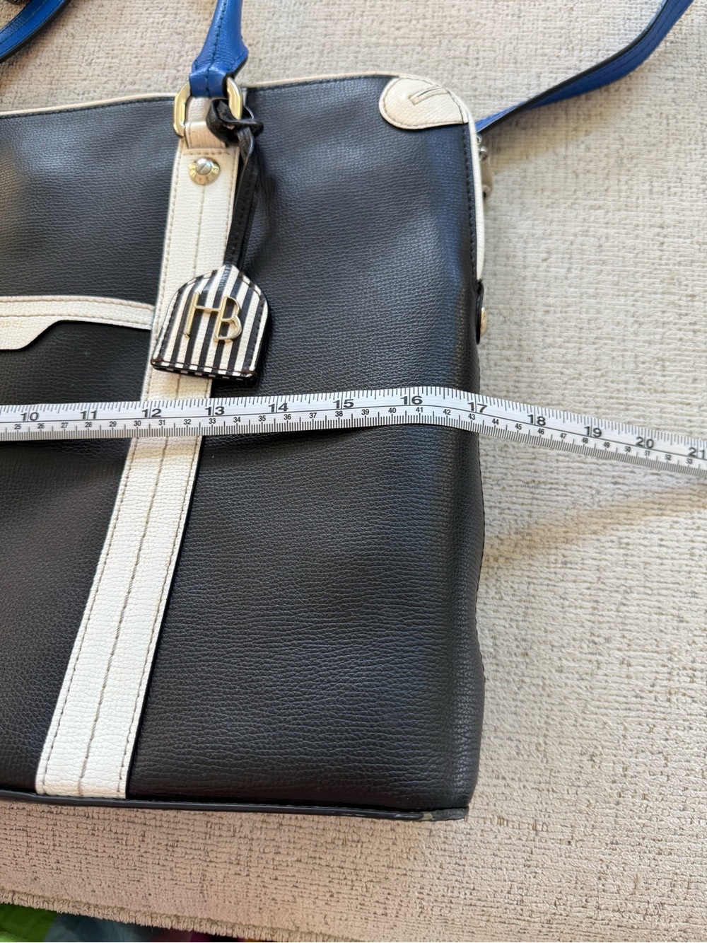 Henri Bendel Color Block Black and White Tote Bag with Blue Handles Minor wear - Picture 13 of 16